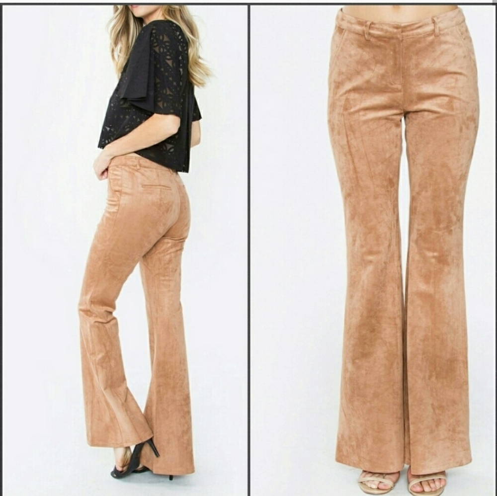 FAUX SUEDE BELL BOTTOM PANTS